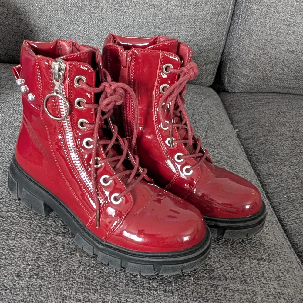 Red Patent Combat Boots